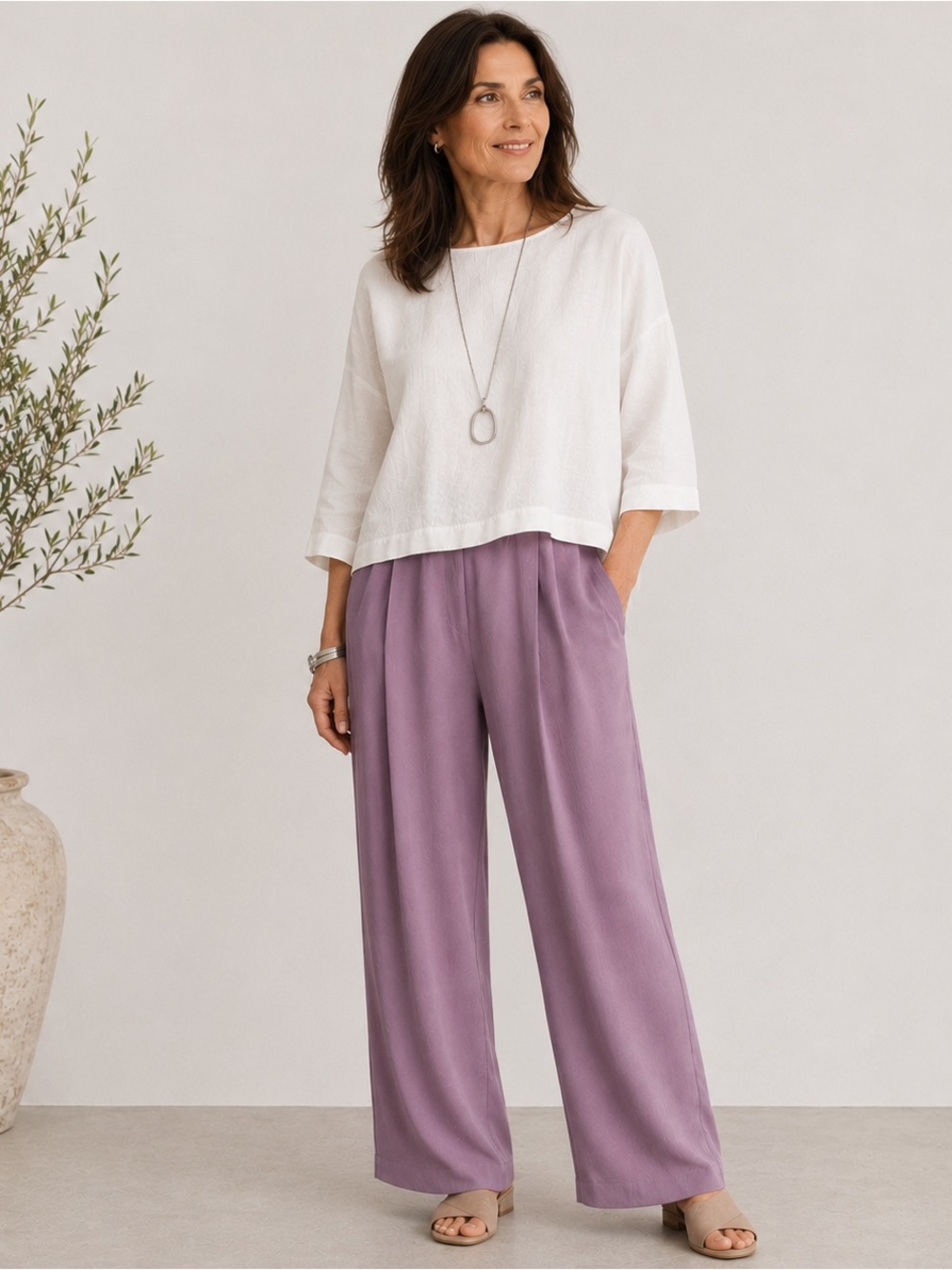 Eileen Fisher 100% Silk Georgette Pintuck Pants – Dusty Orchid – Size P/P